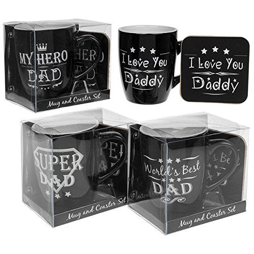 Worlds Best Dad Mug & Coaster Set 4 variants one supplied from stock