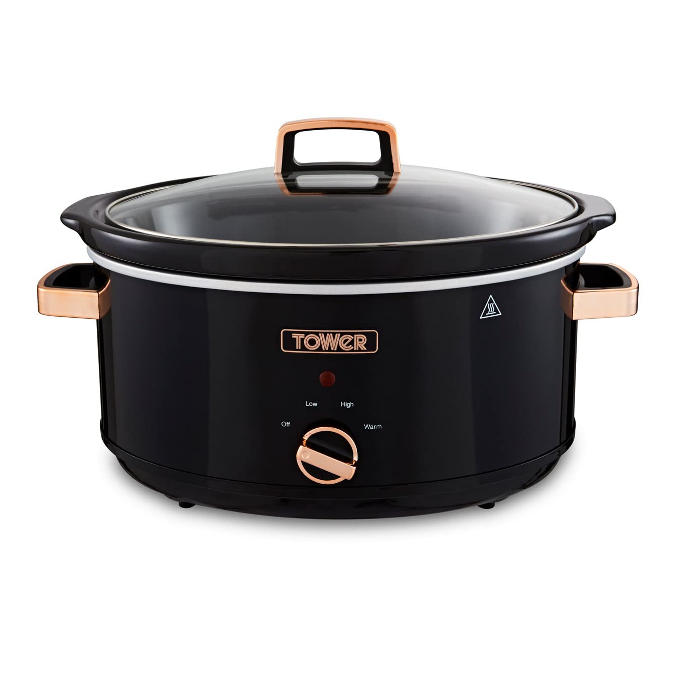 Tower T16019RG Infinity Slow Cooker with 3 Heat Settings & Keep Warm Function, 6.5L, 300W, Black and Rose Gold