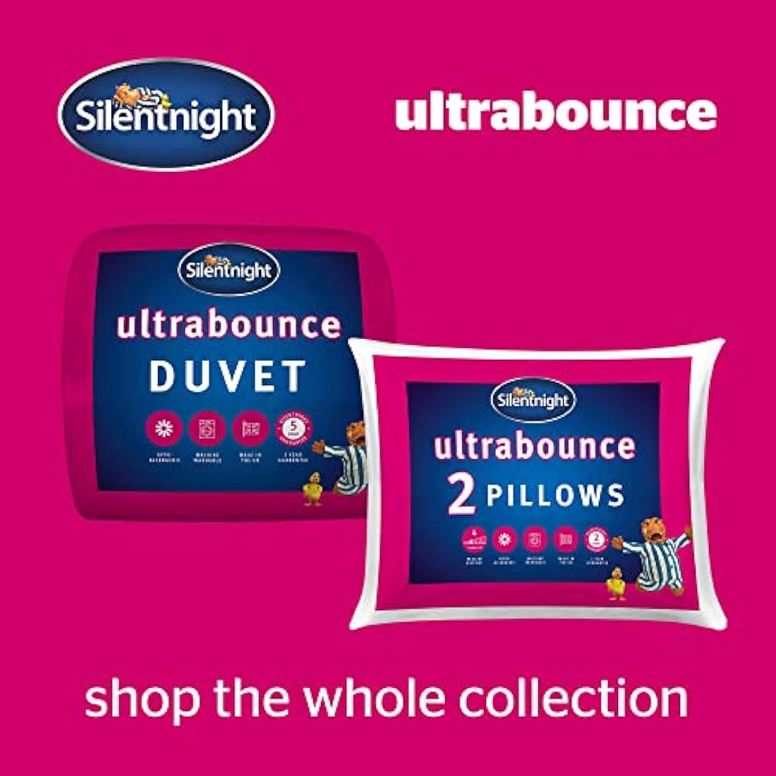 Silentnight Ultrabounce Pillows 4 Pack - Soft Medium Support Comfortable Bouncy Pillows for Stomach, Back and Side Sleepers - Machine Washable and Hypoallergenic Bed Pillows - Pack of 4