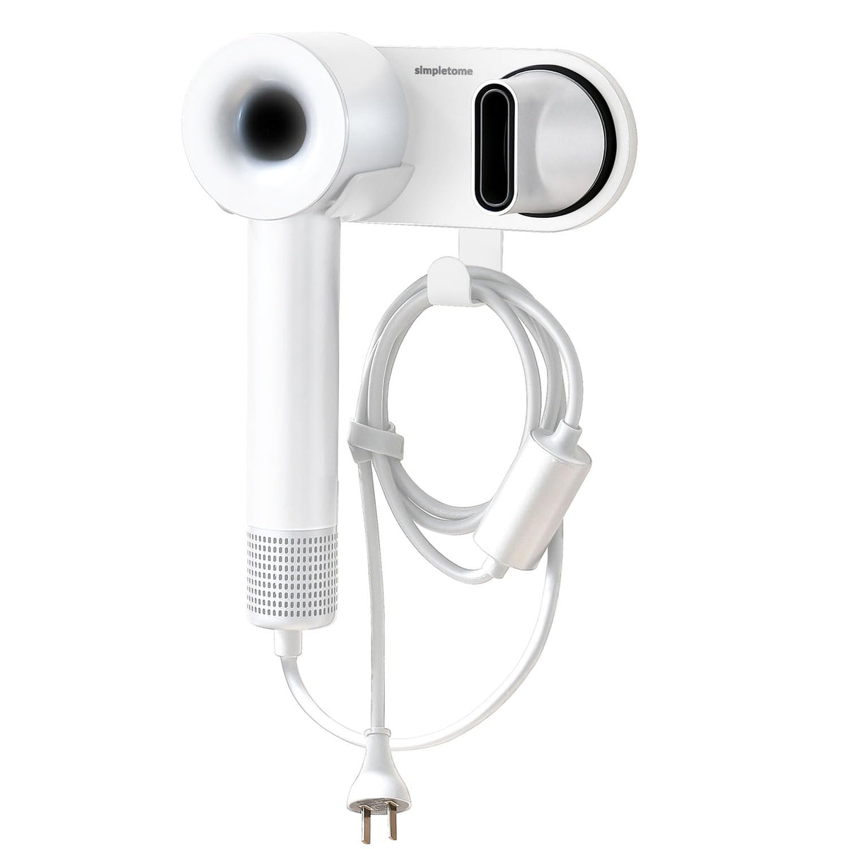 simpletome Hair Dryer Holder Wall Mount for All Magnetic High Speed Blow Dryer with Plug Cord Organizer Hook (ABS Plastic, White)