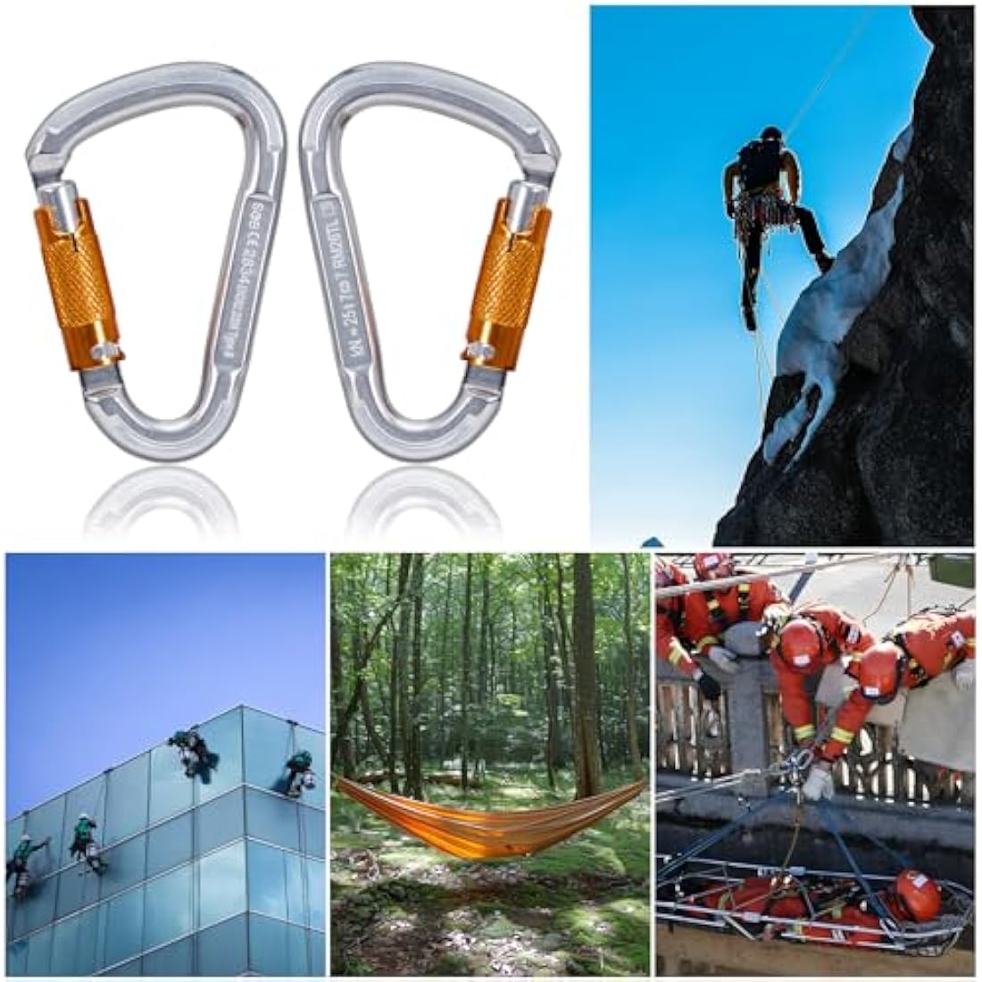 Climbing Carabiners, Auto Locking Carabiner Clips Heavy Duty for Rock Climbing, Camping, Dog Leash, Hammock, Swing, Water Bottle