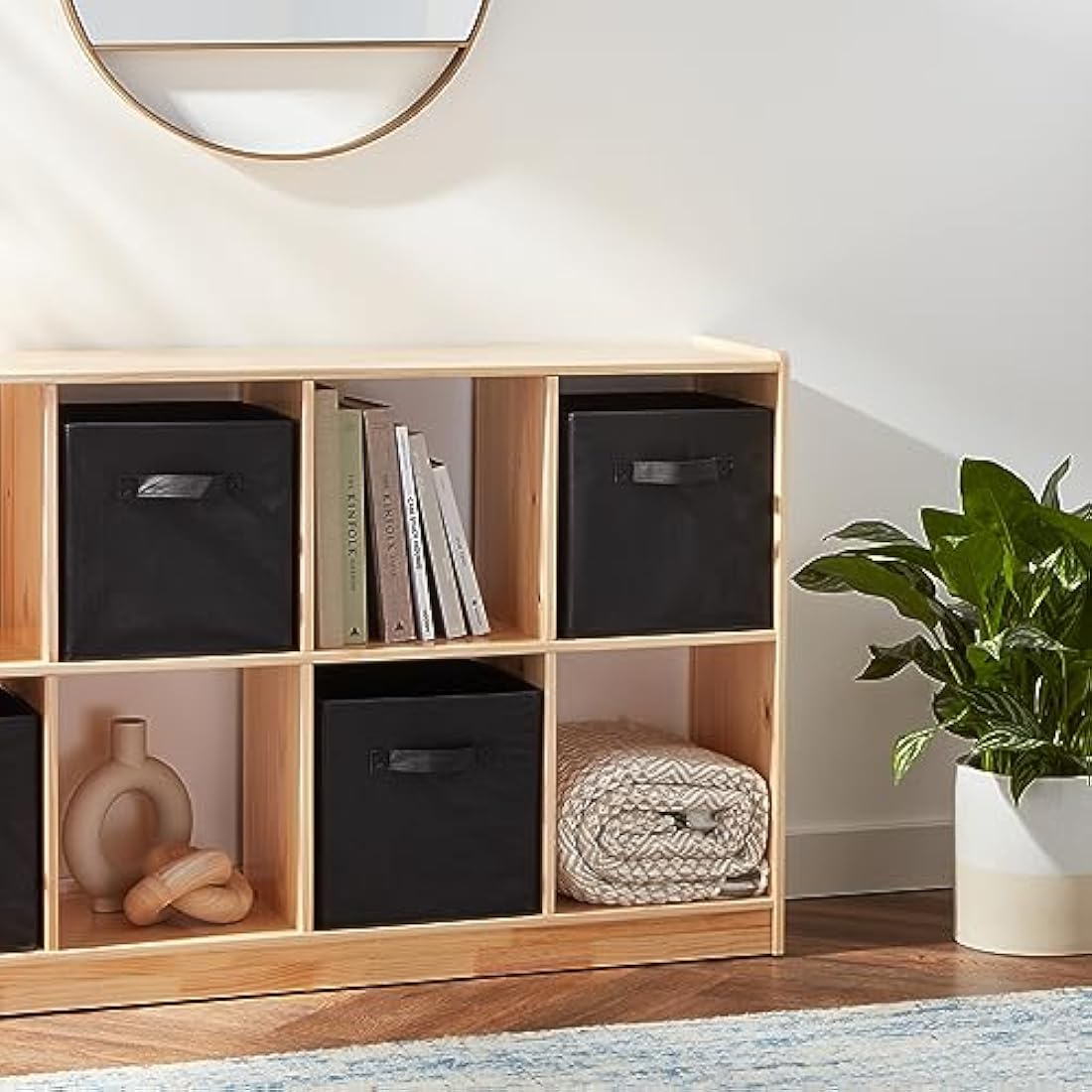 Amazon Basics Collapsible Fabric Storage Cube/Organiser with Handles, Pack of 6, Solid Black, 33 x 33 x 33 cm
