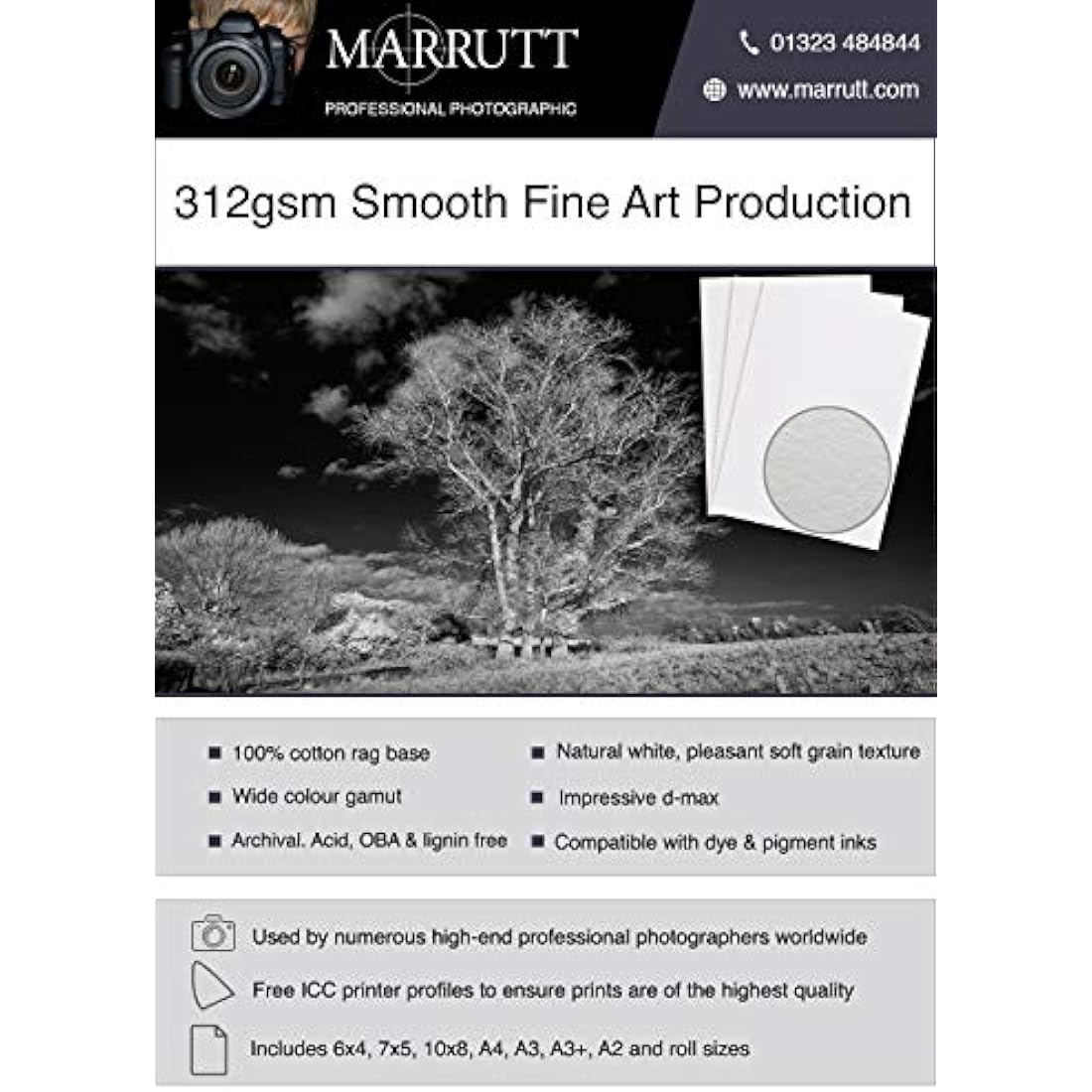 Marrutt 312gsm Smooth Fine Art Production Inkjet Photo Paper (A4-50 Sheets)
