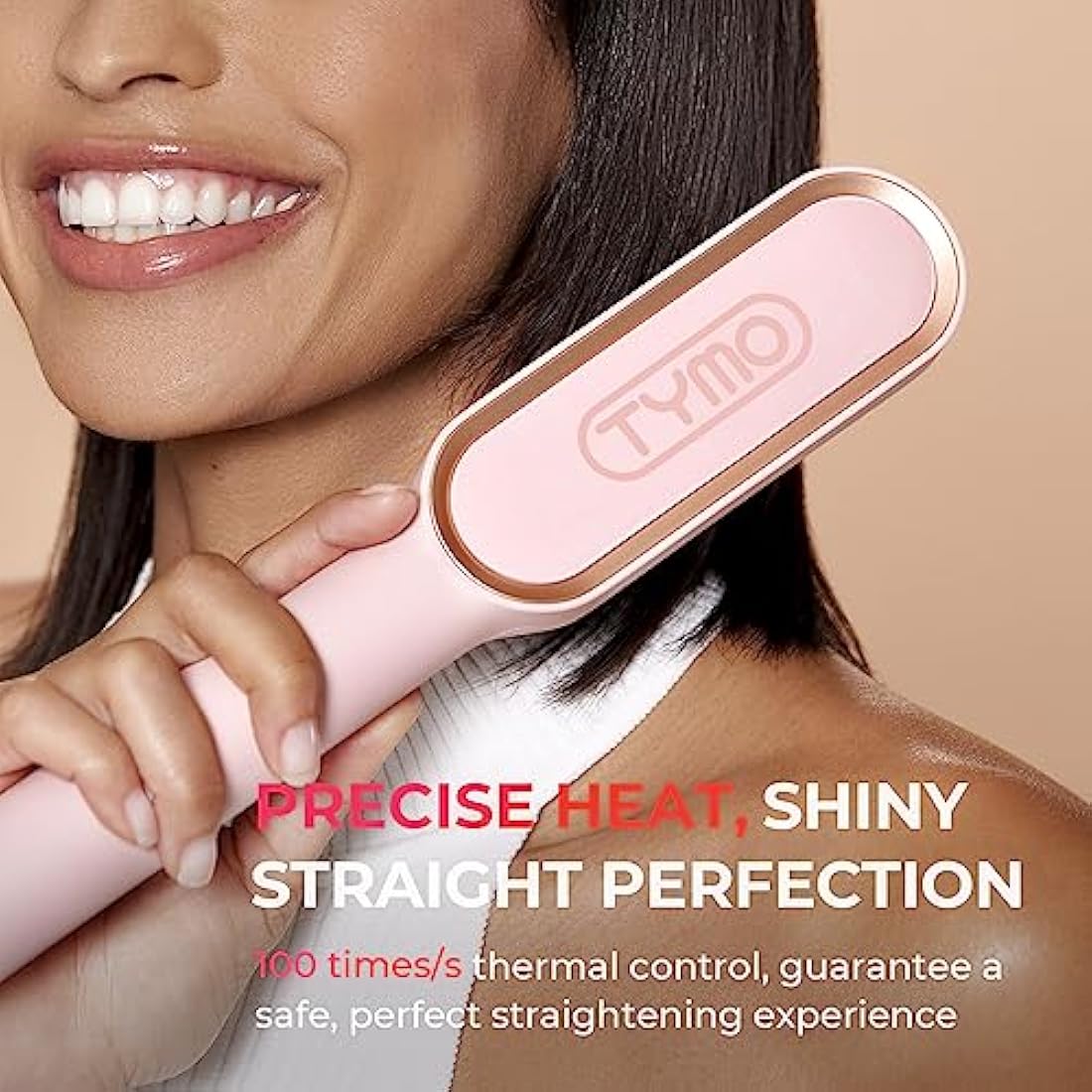 TYMO Hair Straightener Brush UK, Flat Iron and Hair Brush 2-in-1, Anti-Scald, Fast Heating, 5 Temp Settings (130℃-210℃), Professional Salon at Home, Wider Comb for Even Straightening, Pink