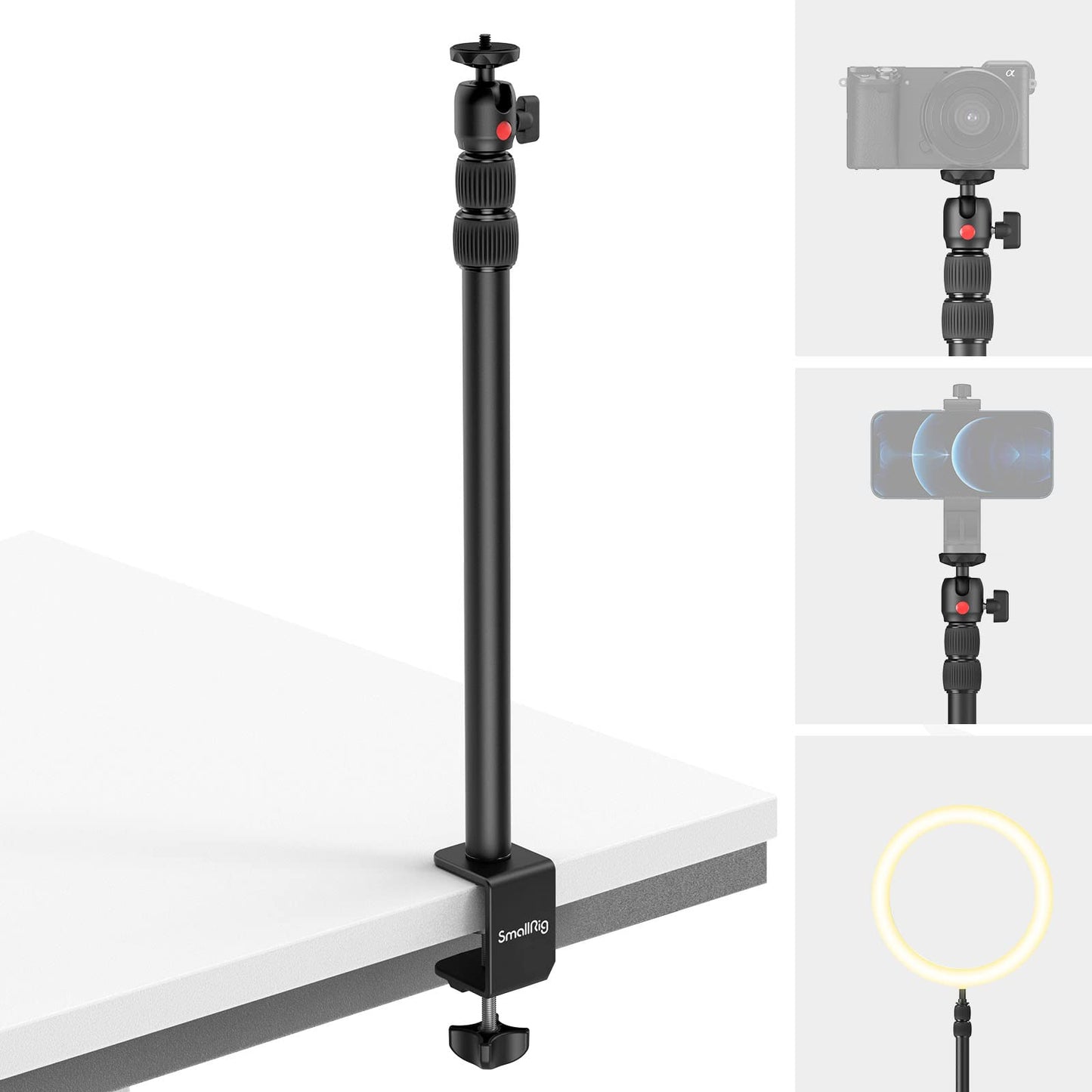 SMALLRIG Camera Desk Mount, Tabletop C Clamp Mount Arm with 1/4"-20 Ball Head, 13"-35.4" Adjustable Tablet Mount Clamp for DSLR Camera, Ring Light,