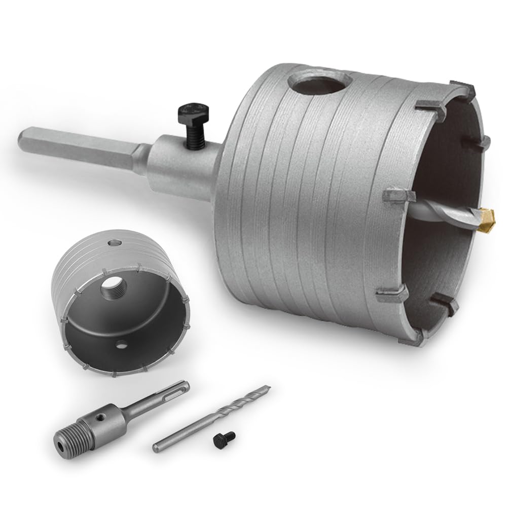 Cartlant 100mm Masonry Core Drill Bit, Carbide Hole Saw with 110mm SDS Plus Round Handle Rod Adapter, Brick Holesaw Kit Tungsten Tips Hammer Drill Saw