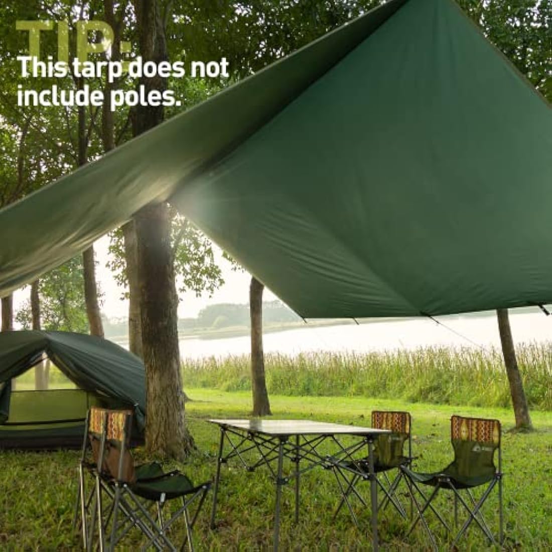 Bessport Camping Tent Tarp 3m x 3m/3m x 4m Waterproof PU3000 mm with Eyelets & 6 Aluminium Stakes & 8 Nylon Ropes, Anti-UV Suitable for Camping, Picnic, Hammock