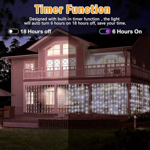yowin Curtain Lights 600 LED 6m x 3m Gazebo Lights Mains Powered with Timer, 8 Modes Curtain Fairy Light Outdoor Waterproof Wall Hanging Light for Pergola Indoor Bedroom Wedding Decorations - White