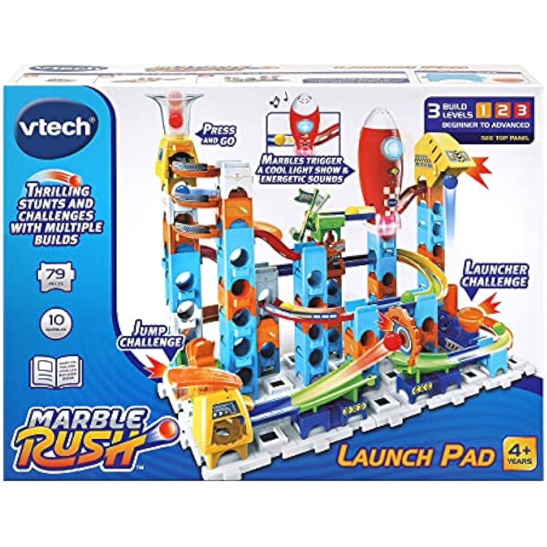 VTech Marble Rush Launch Pad, Construction Toys for Kids with 10 Marbles and 75 Building Pieces, Electronic Track Set for Boys & Girls, Colour-Coded Building Toy with Sound, 4 Years +, English Version