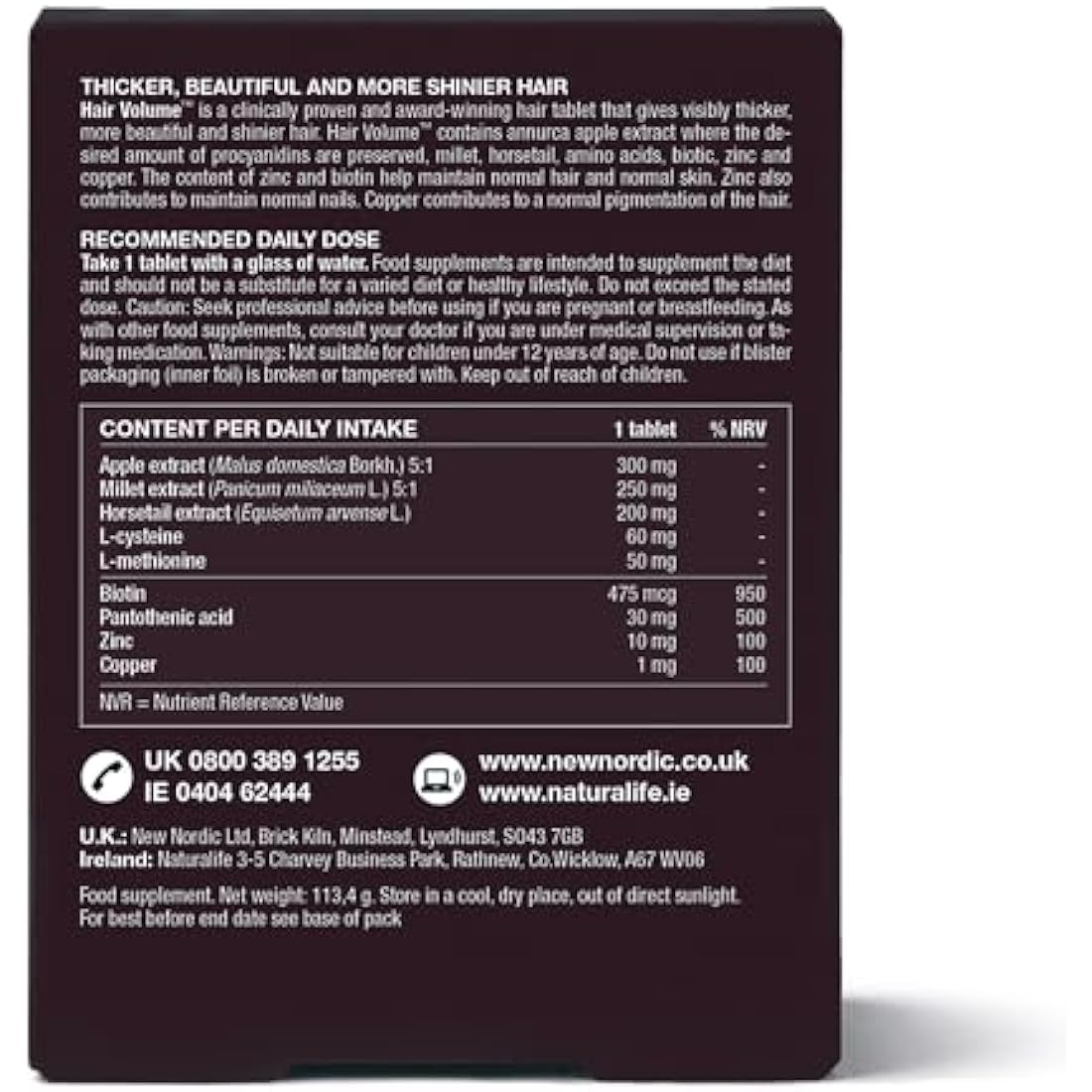New Nordic Hair Volume 90 Tablets - Clinically Proven Hair Growth Vitamins - Biotin, Zinc & Apple - Visibly Thicker & Shiny Hair - for Women & Men