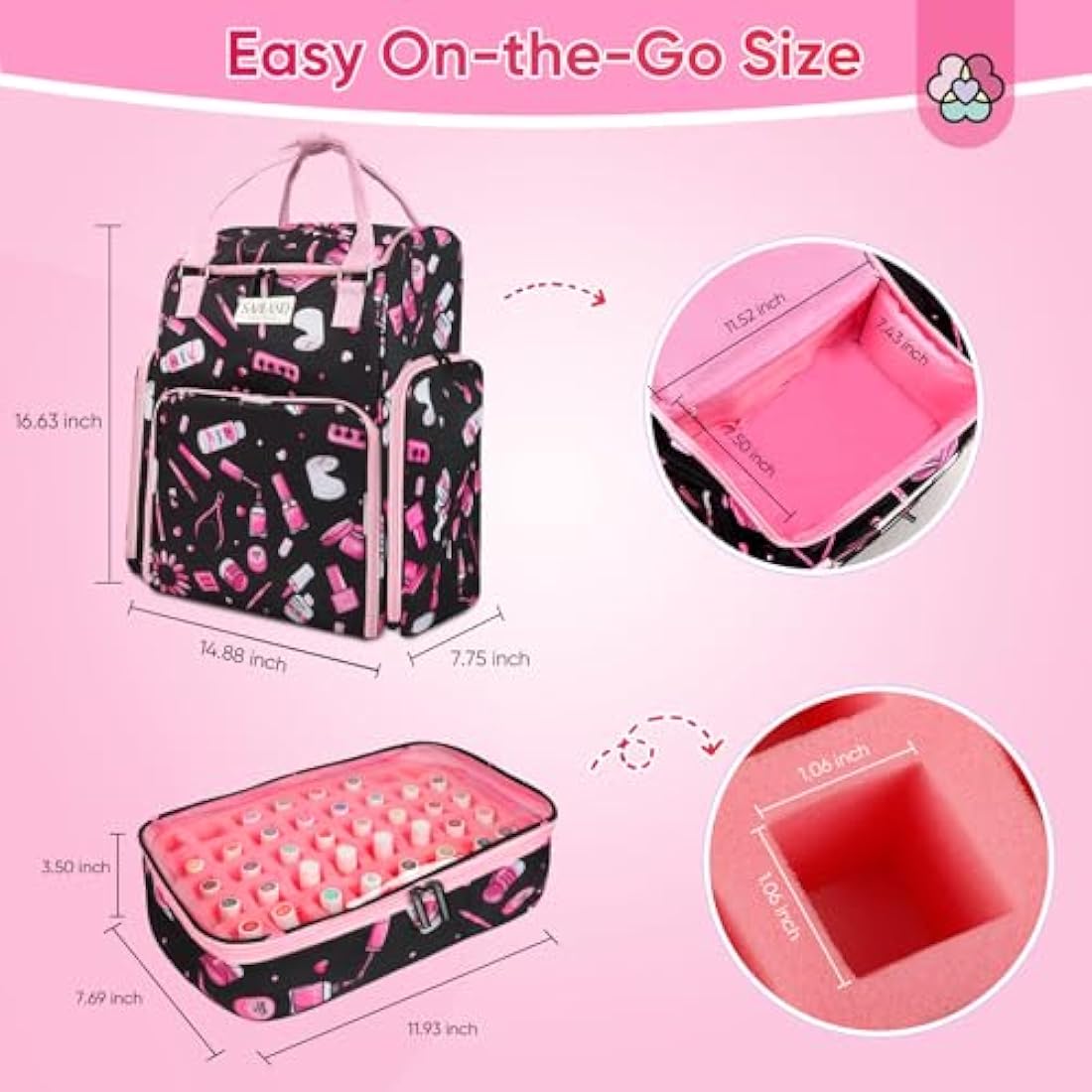 Saviland Nail Polish Organizer Bag: 33L Large Nail Bag Organizer Case Holds 80 Bottles (15ml/0.5 fl.oz) & Nail Lamp Travel Nail Kit Organizer Backpack Holder Nail Organizers and Storage for Nail Tech