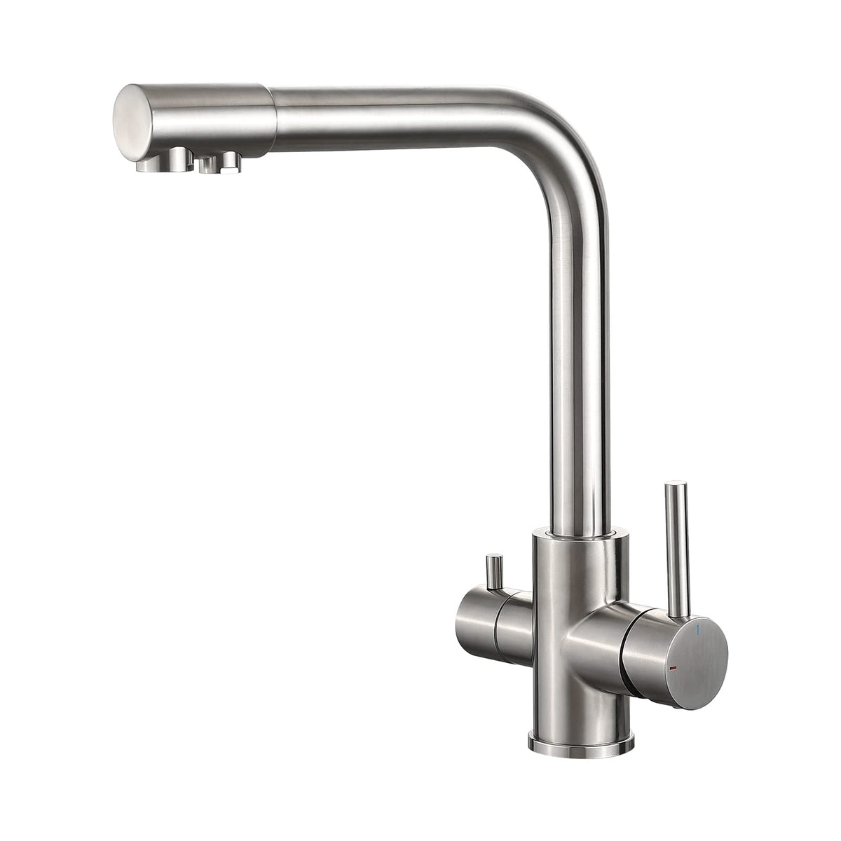 IBERGRIF M22109A 3 Way Water Filter Tap, Kitchen Drinking Taps Sink Mixer Swivel Spout with 2 Handles, Hot, Cold and Filter Tap for Kitchen, G3/8"