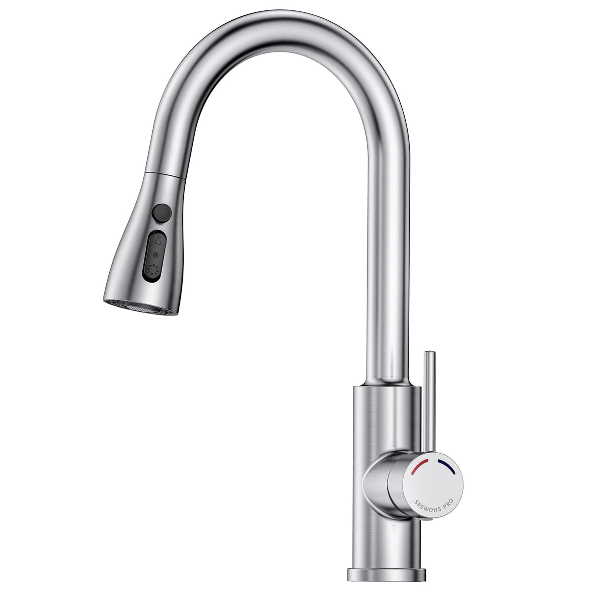 SREWOHS PRO Kitchen Tap, Kitchen Sink Mixer Taps with Pull Out Spray Head, 360?Swivel Spout, 4 Modes, Single Handle Stainless Steel Pull Down Bar