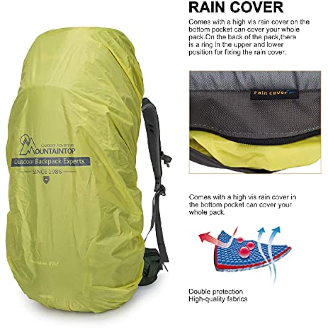 MOUNTAINTOP Hiking Backpack 80L Waterproof Mountaineering Backpack Large Camping Trekking Rucksack Multifunctional Climbing with Rain Cover