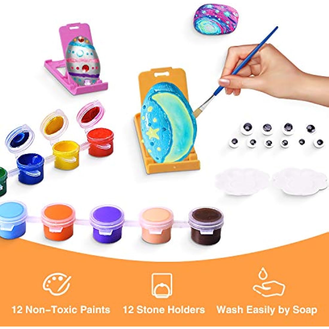 Lekebaby Rock Painting Kit, Arts and Crafts for Kids, Creative Toys & Gifts & Presents for Boys Girls Age 3-12 Year Old