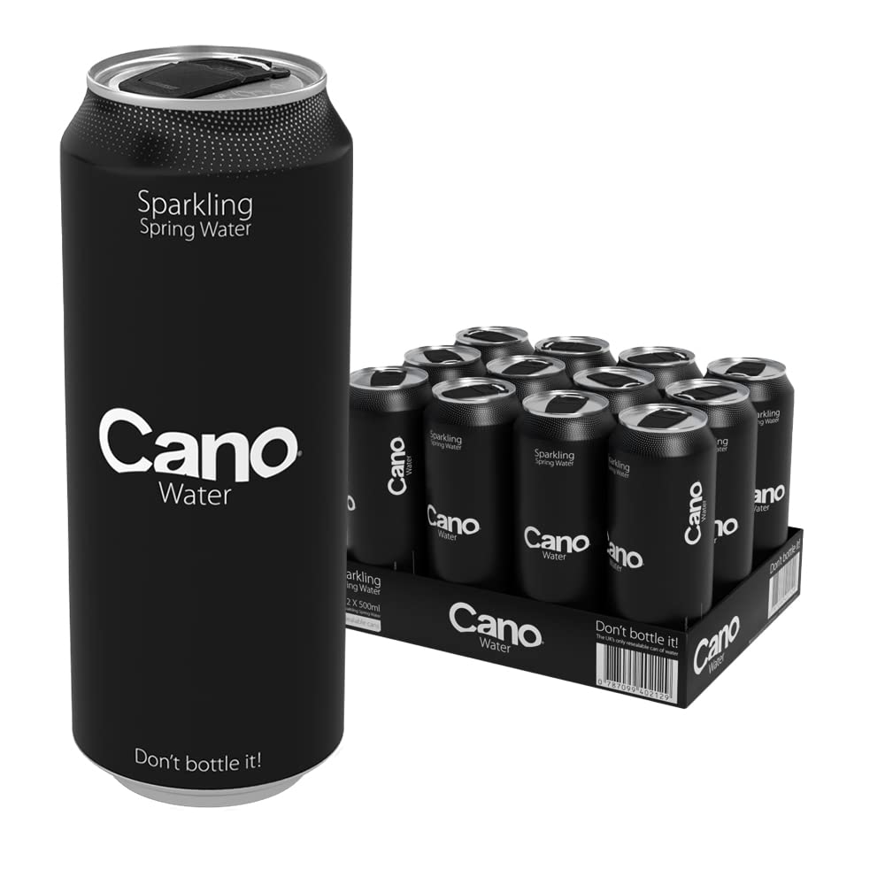 Cano Sparkling Water Multipack (12 x 500ml), Resealable Lids, Natural Spring Water Cans