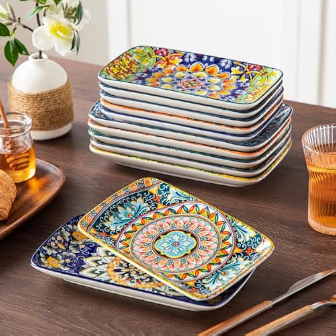 vancasso SIMI Serving Platter, 8.5 in Small Serving Dishes, Porcelain Rectangle Serving Plates Set of 6, Dishwasher and Microwave Safe, Sushi Platters for Party