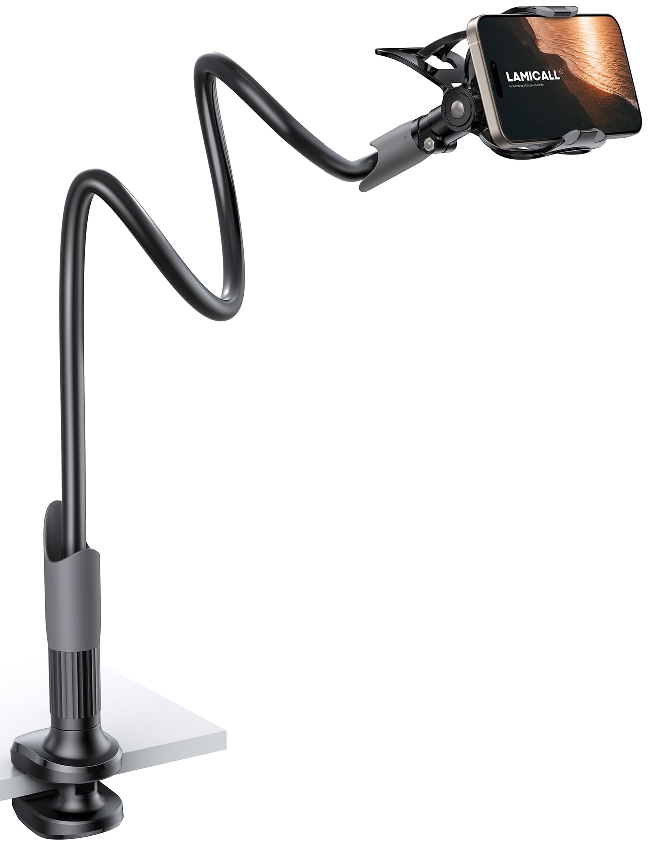 Gooseneck Phone Holder, Lamicall Flexible Holder for Bed - Lazy Arm 360 Adjustable Clamp Bracket for iPhone 17 16 15 14 Pro Max Air Plus, 13 12 11 Pro