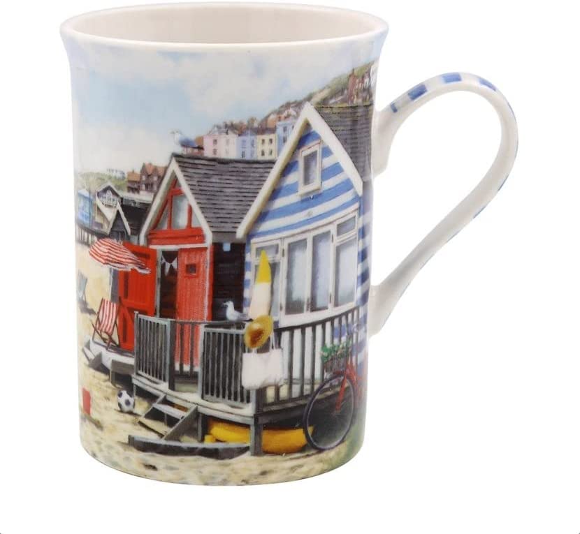 The Leonardo Collection Sandy Bay Seaside Beach Huts, fine porcelain mug, in box