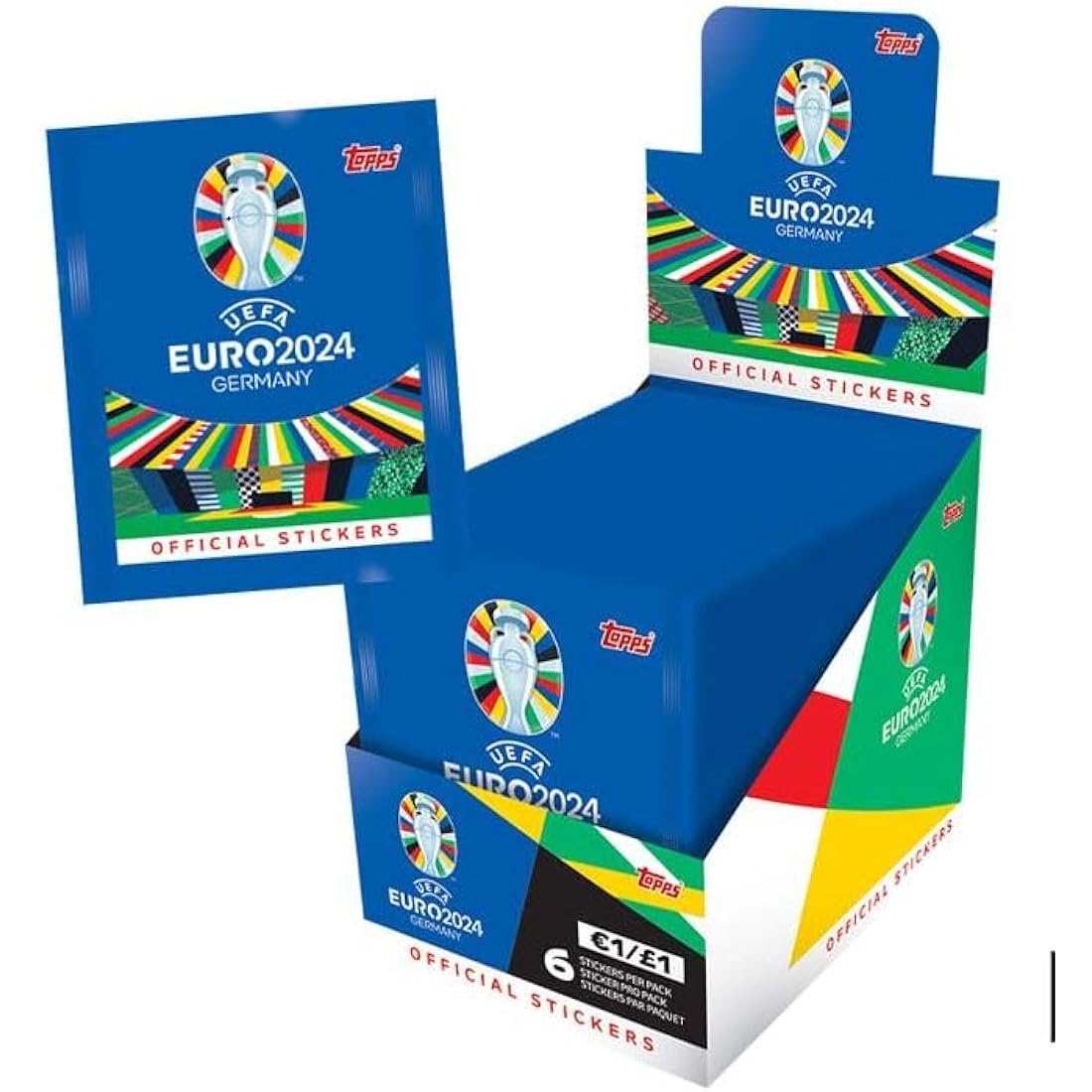 Topps Official Euro 2024 Sticker Collection - Full Box (100 Packages) 6 Stickers per Pack (600 Stickers)