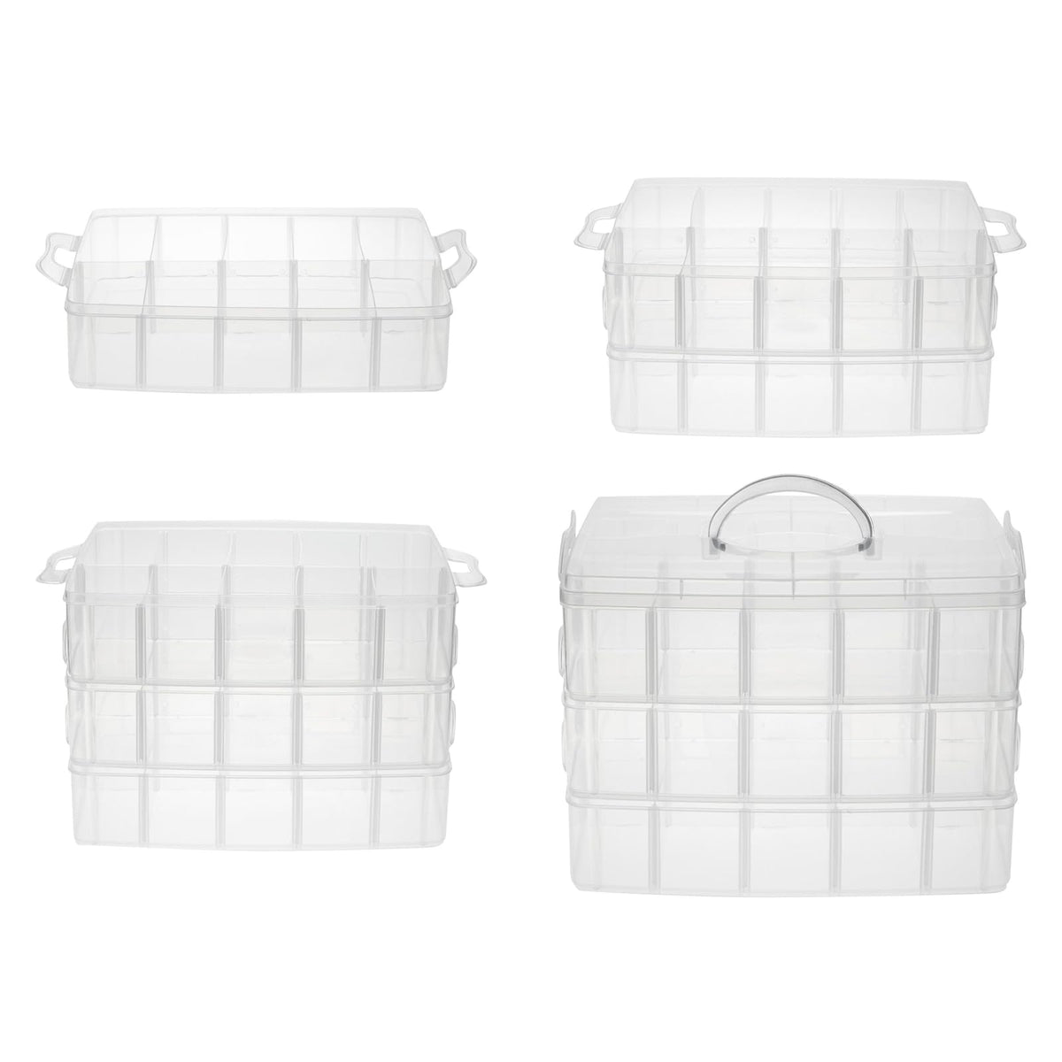 Bright Creations 3-Tier Stackable Plastic Craft Storage Containers with 30 Compartments and 40 Sticker Labels (9.5 x 6.5 x 7.2 Inch)