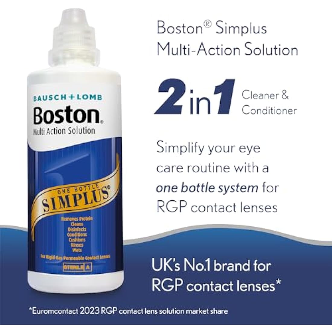 Boston Simplus Multi-Action Solution, 4x 120ml Contact Lens Solution for Rigid Gas Permeable Contact Lenses - Clean, Disinfect & Condition with 4x Lens Cases