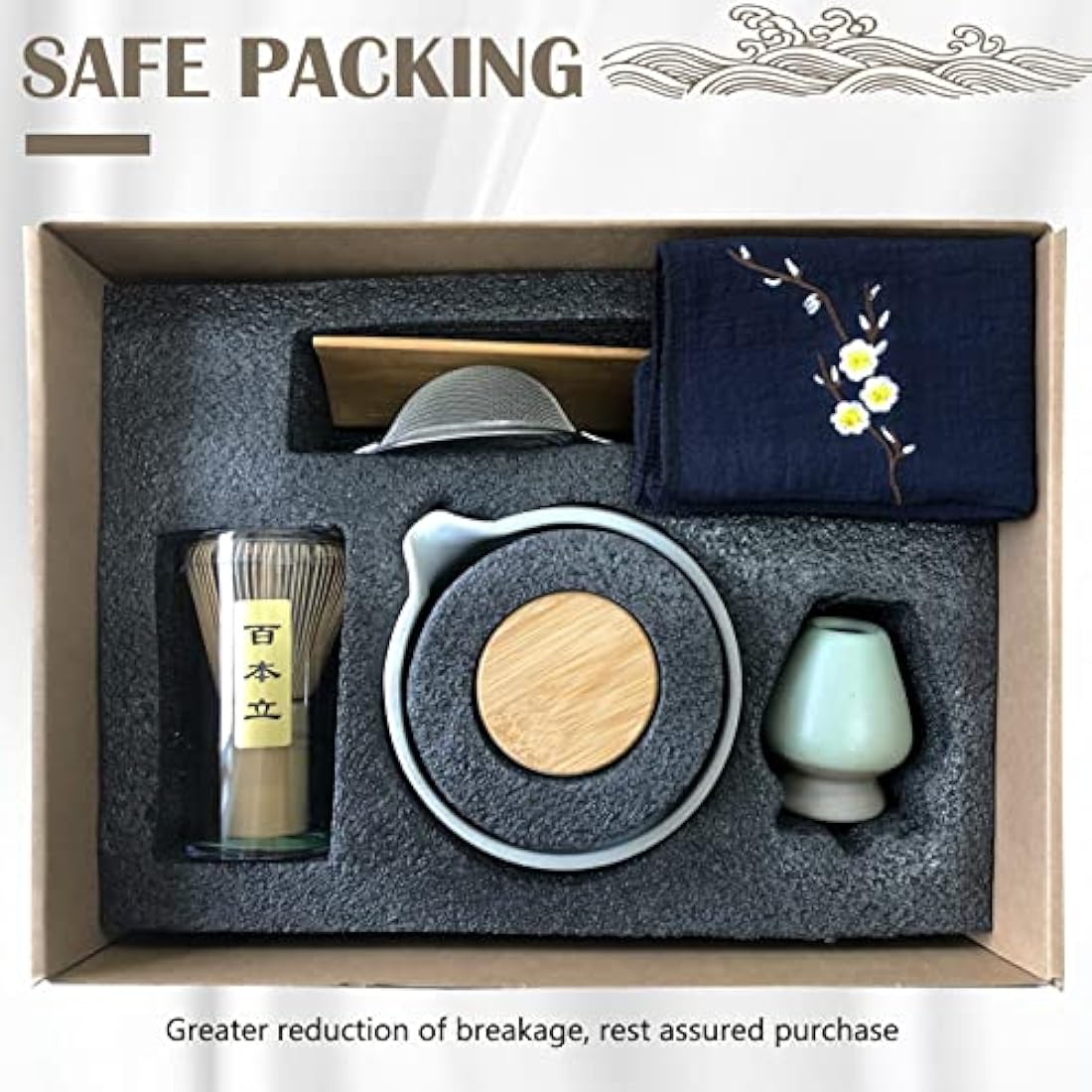 Artcome Japanese Matcha Tea Set, Matcha Bowl with Pouring Spout, Matcha Whisk, Tea Scoop, Ceramic Whisk Holder, Matcha Powder Caddy, Handmade Matcha Ceremony Kit for Japanese Tea Ceremony (9Pcs)