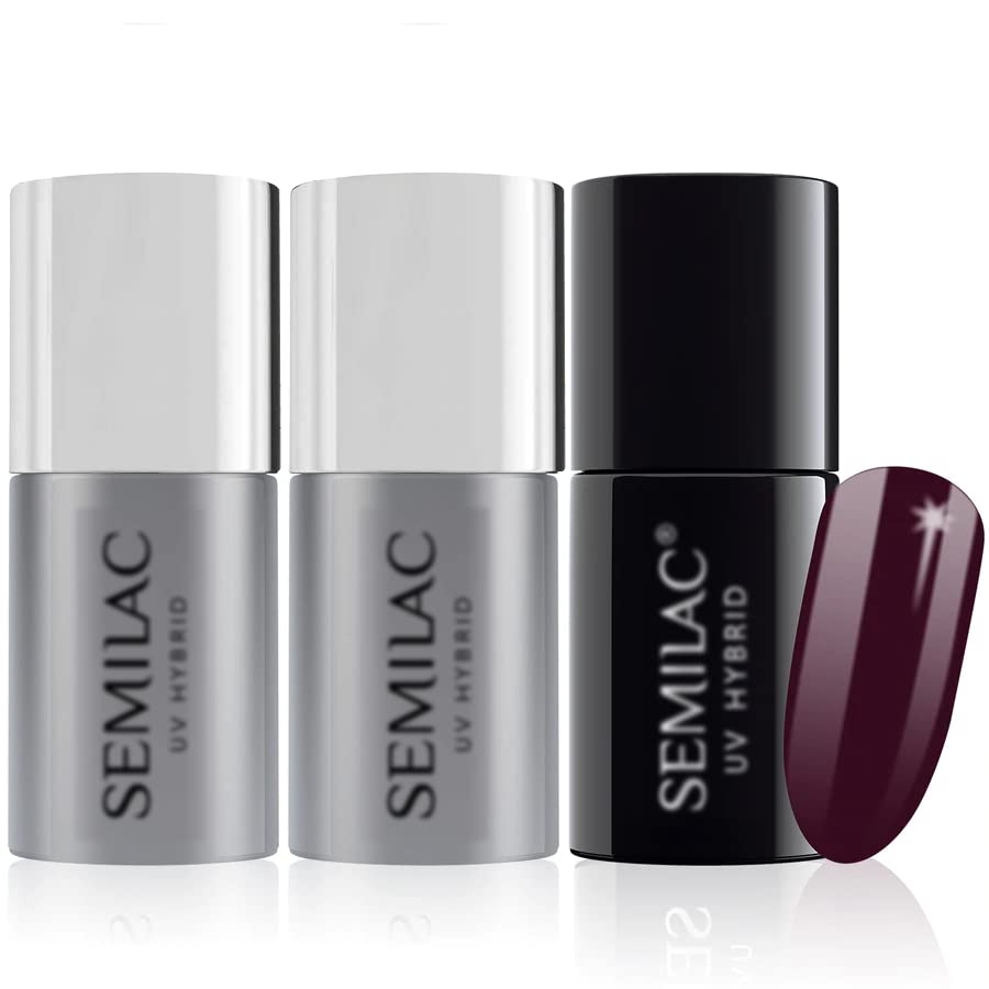 Semilac Base Coat, Top Coat & UV Gel Colour Polish. Long Lasting, Chip Resistant & Easy To Apply. 083 Burgunt Wine Colour UV Gel Nail Varnish. Perfect
