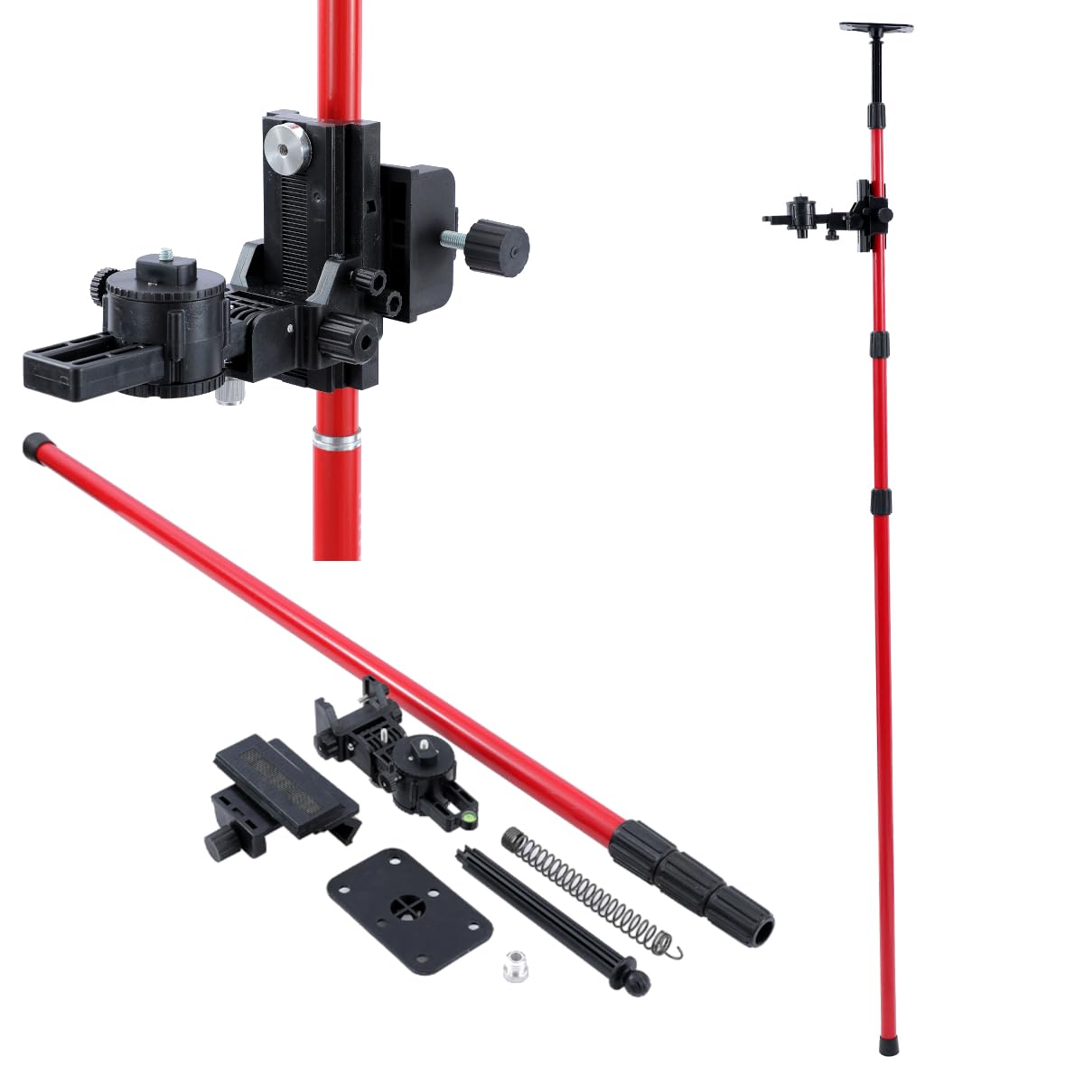 TOPWAY Laser Level Telescopic Pole 115-300 cm High Carbon Steel Extendable Floor to Ceiling Laser Rod with Holder and Nylon Bag, for Rotary Cross Line