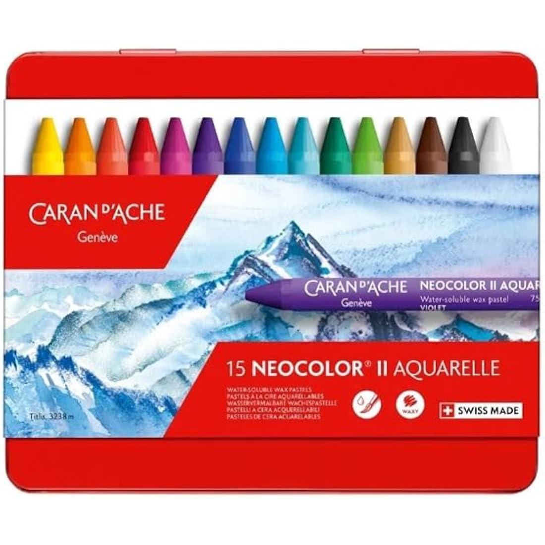 Creative Art Materials"Caran D'Ache NeoColor II" Water Soluble Wax Pastel Set, Multi-Colour, Pack of 15