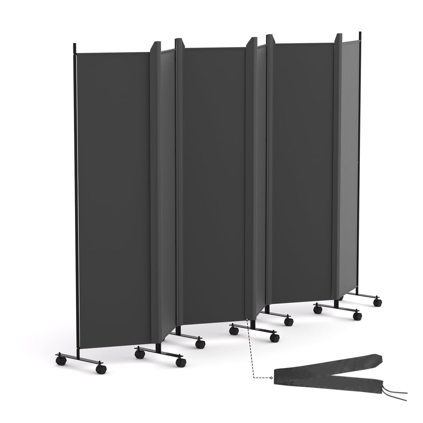 HIDODO 6 Panel Room Divider Folding Privacy Screen, Freestanding Room Partition with Lockable Wheels, Portable Wall Divider for Room Separation, 119"