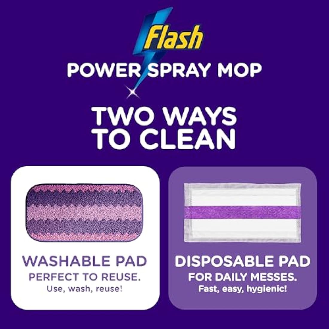 Flash Power Spray Mop Floor Cleaner Starter Kit (1 Washable + 2 Disposable Pads), All-In-One System For Your Floors