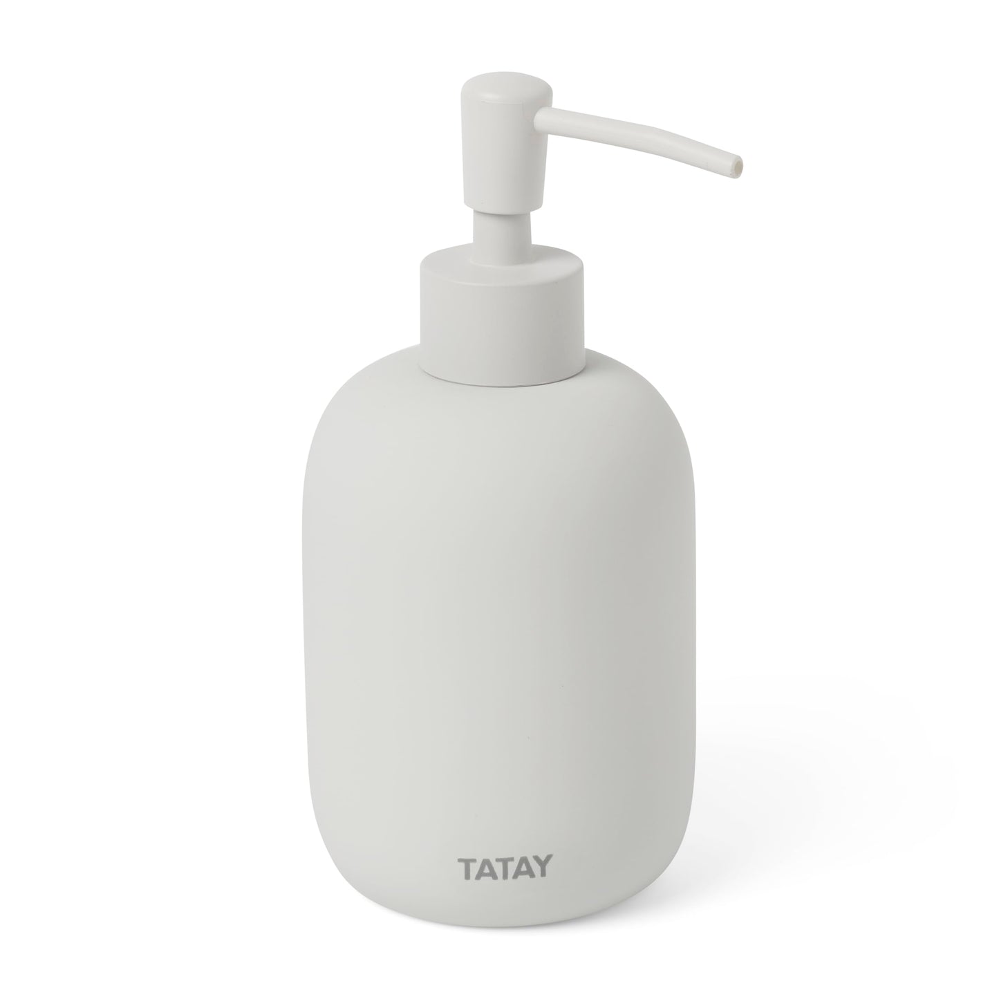 TATAY Soft Ceramic Soap Dispenser, Soft Touch and Matte Finish, BPA Free, White. Dimensions: 9.5 x 8 x 17 cm