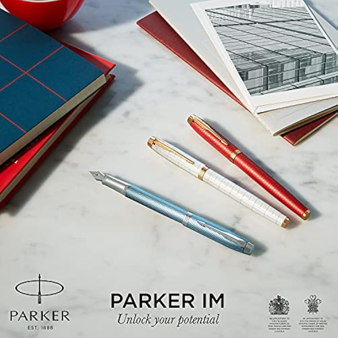 Parker IM Ballpoint Pen | Premium Pearl Lacquer with Gold Trim | Medium Point with Blue Ink Refill | Gift Box