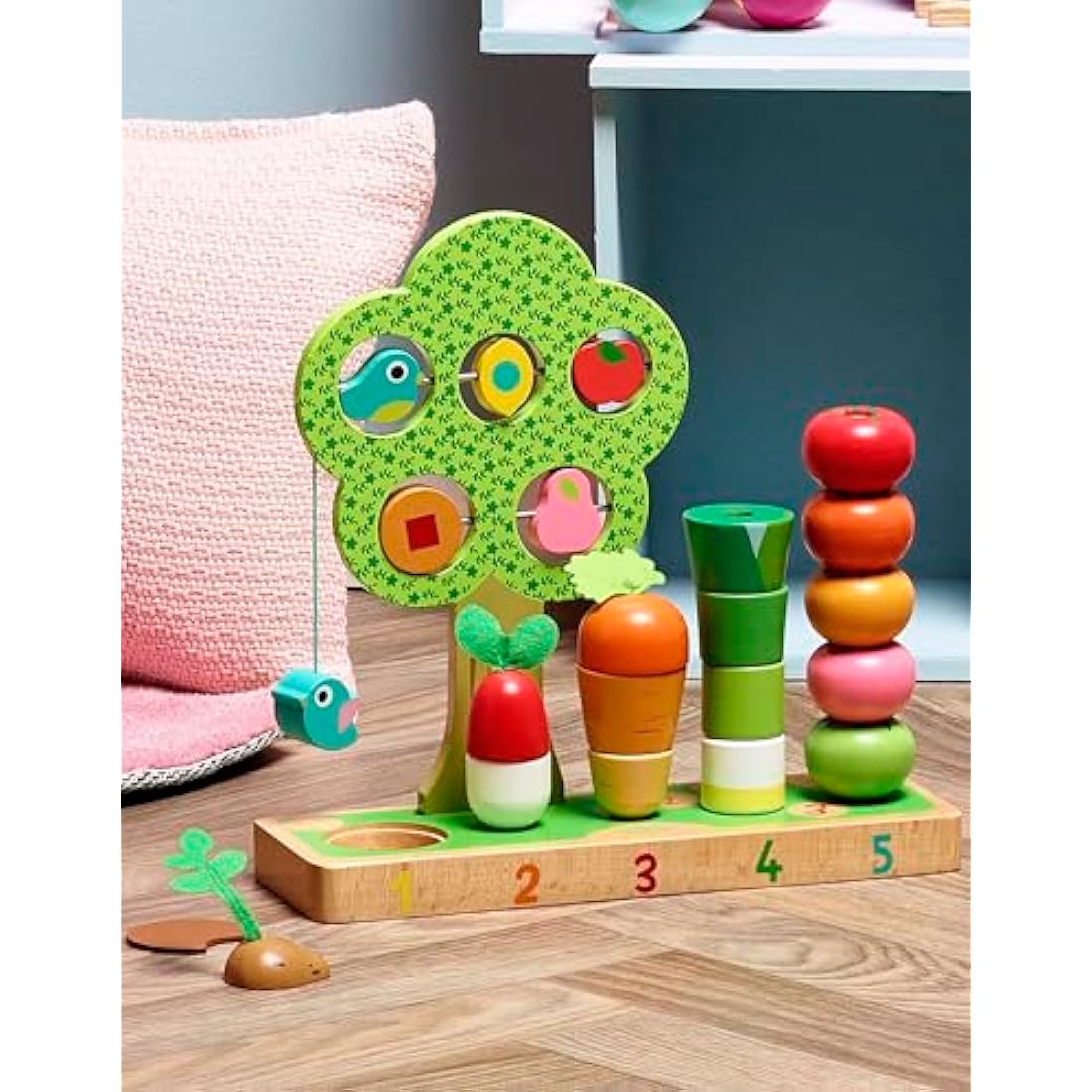 Vilac - 2469 -Wooden Toy I Learn To Count Vegetables Multi-color, Nature, Plant, Bird, Vegetable, Fruit Theme