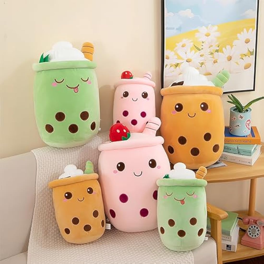 Bubble Tea Plush Pillows, Cute Boba Plushies Soft Toys Giant Stuffed Animal Pillow for Boba Lovers (Brown, 24cm)