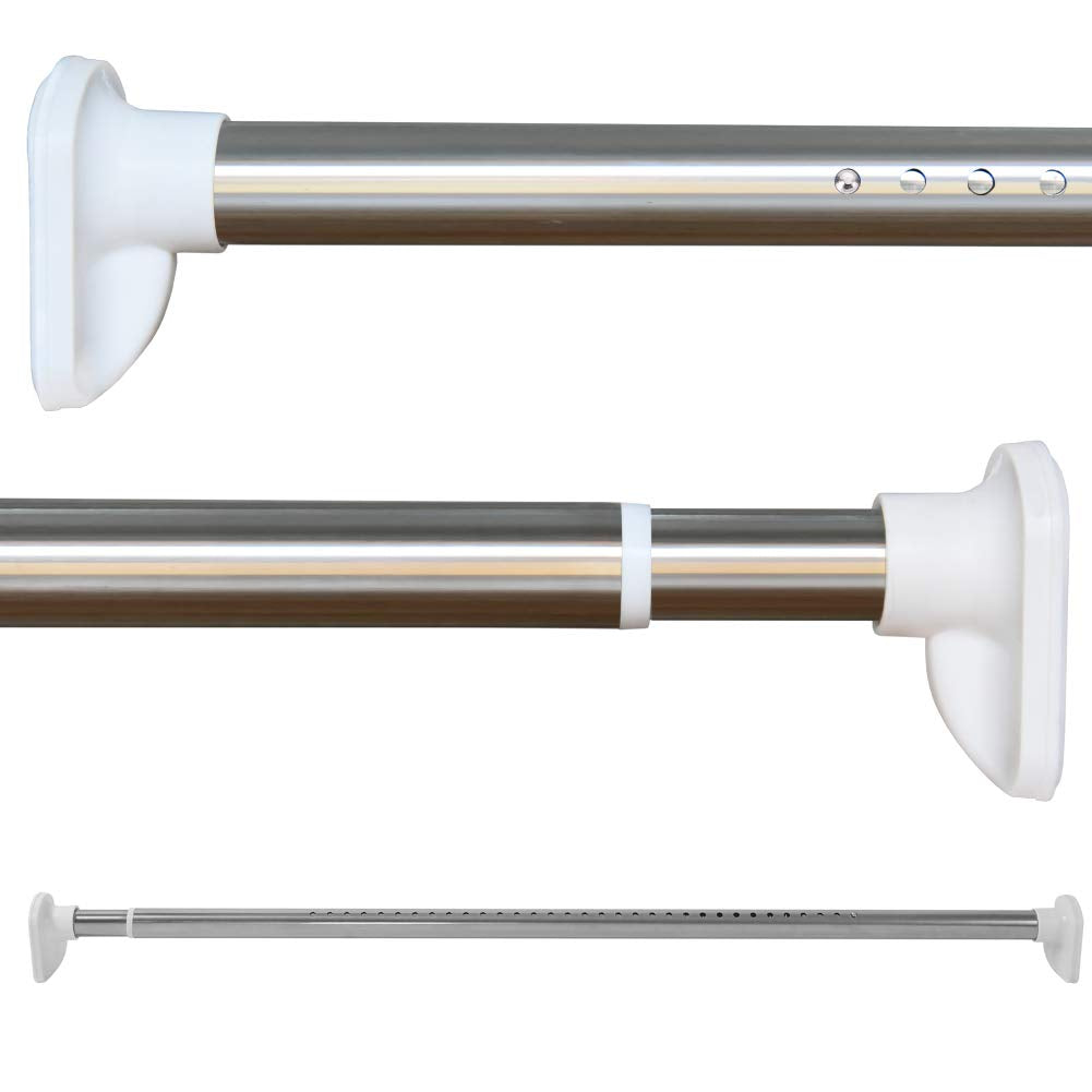 Extendable Shower Curtain Rod No Drilling Telescopic Curtain Poles Wardrobe Clothes Rail Stainless Steel 310-360CM Silver Adjustable Spring Tension