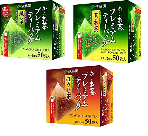 Geakv Itoen O~i Ocha Premium Japanese Green Tea, 3 Flavour Set - Matcha, Genmaicha, Hojicha - 50 Teabags Each