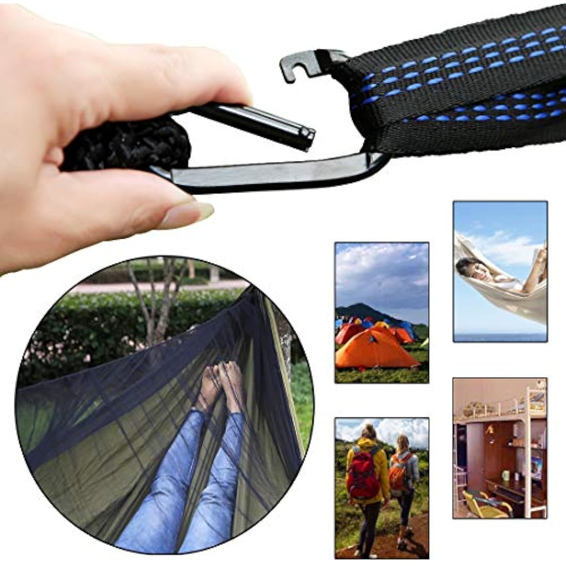 Portable Camping Hammock Set,Single Double Hammock,Mosquito net,rain Shade Tent,high Strength Parachute Fabric Hanging Bed. Suitable for Outdoor,Hiking,Camping, Travel Army Green