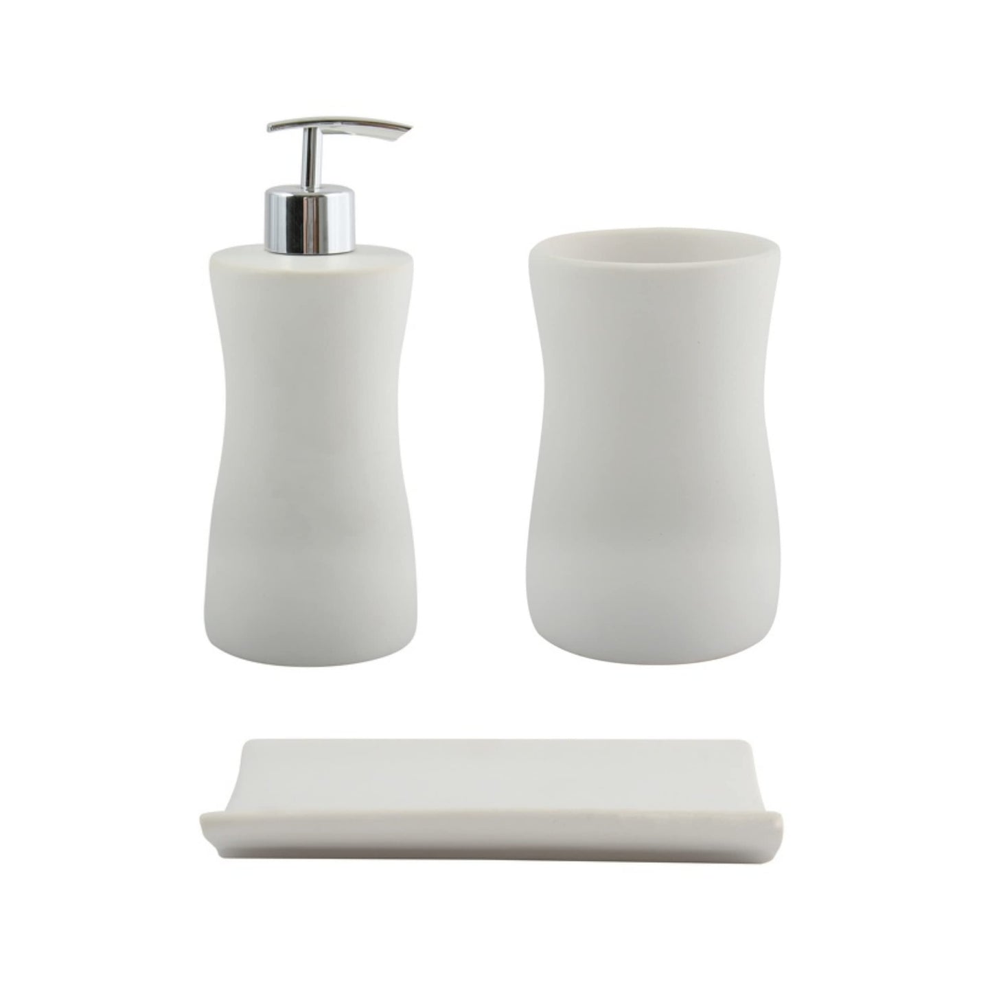 MSV Bathroom Accessories Palma Ceramic Soap Dispenser/Soap Dish/Toothbrush Tumbler Set of 3 White
