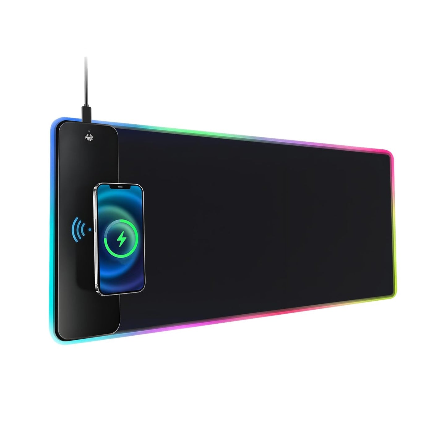 QUMOX 15W Fast Wireless Charging RGB Mouse Pad, Extra Large 800x300x4MM LED Gaming Mousepad with 10 LED Modes, Smooth Surface, Non-Slip Mat for