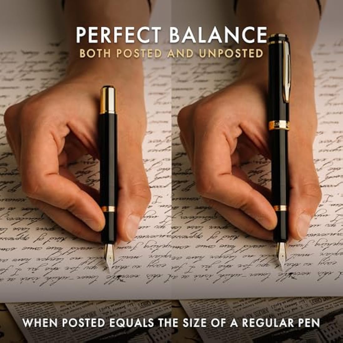 Wordsworth and Black Fountain Pen Mini EDC: Luxury Black Heavy Pocket Pen, Gold Finish, Medium Nib, 6 Ink Cartridges, Ink Converter, Travel Refillable Writing Pen Gift Set, Men & Women