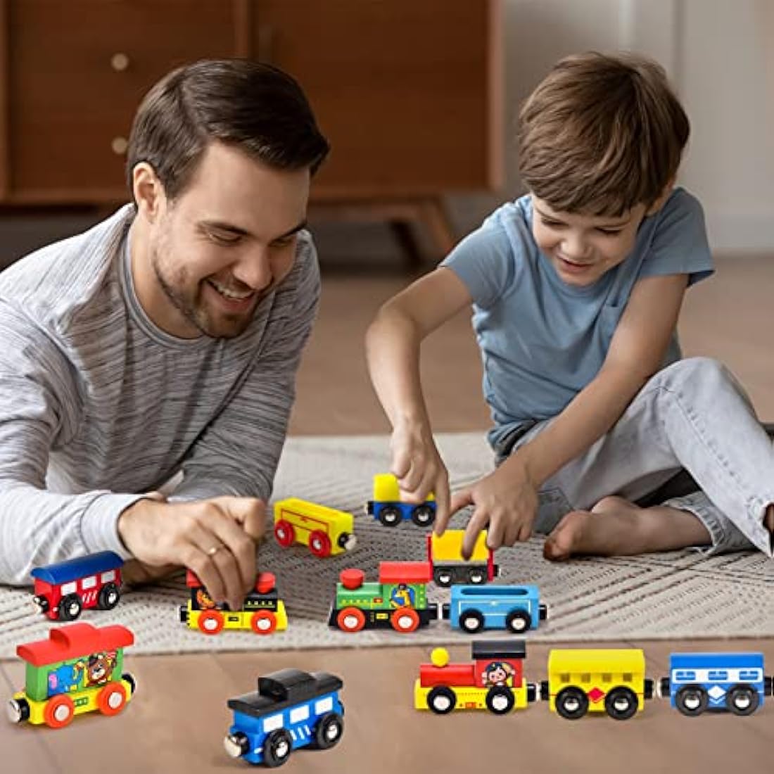 Atoylink Animals Wooden Train Set Toys Engines Cars Magnetic Collection of Vehicles Montessori Educational Toys Preschool Learning Toys Gifts for Kids Toddler Boys Girls 1 2 3 4 5 6 Years Old 12Pack