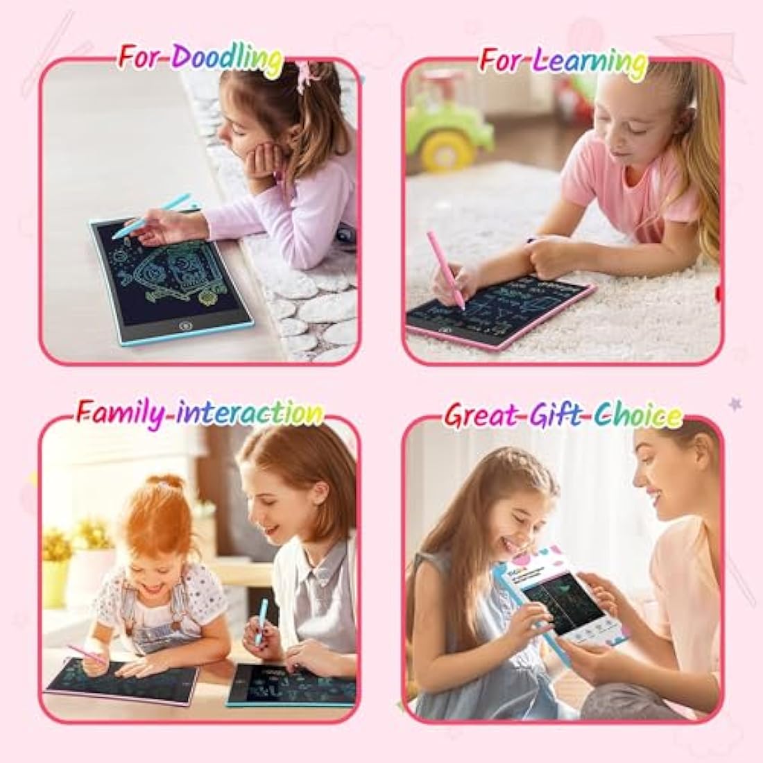 TECJOE 2 Pack LCD Writing Tablet, 10 Inch Colorful Doodle Board for Kids, Electronic Drawing Tablet Drawing Pads,Kids Travel Games Activity for Learning,Gifts for 3–6-Year-Old (Blue and Pink)