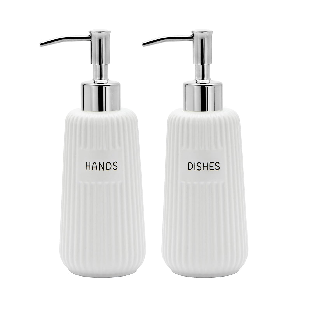 Karisky Kitchen Soap Dispenser Set with Stainless Steel Pump and Funnel, Modern Ceramic Refillable Hand and Dish Soap Dispenser Set for Kitchen,
