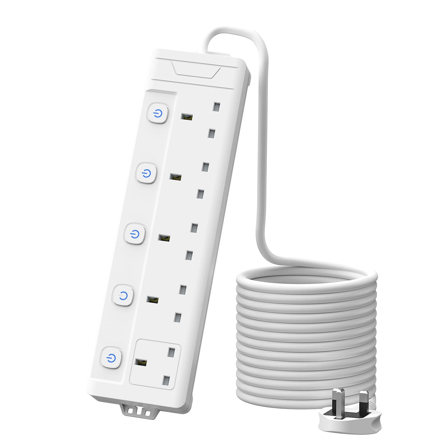 5M Extension Lead, MSCIEN Long 5 Metre 5 Gang Power Strip with Wall Mounted, White, Multi Socket with Individually Switches Plug Extension for Home