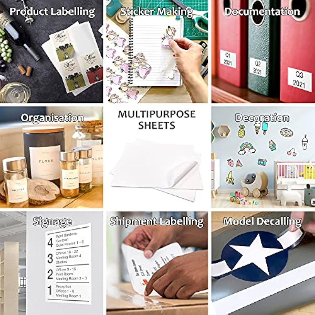 Evergreen Goods 500 Sheets A4 White Glossy Printable Photo Sticker Paper | Splashproof Inkjet & Laser Compatible Self Adhesive Label | Ideal for Product Labelling, DIY Crafts, Scrapbooking & More