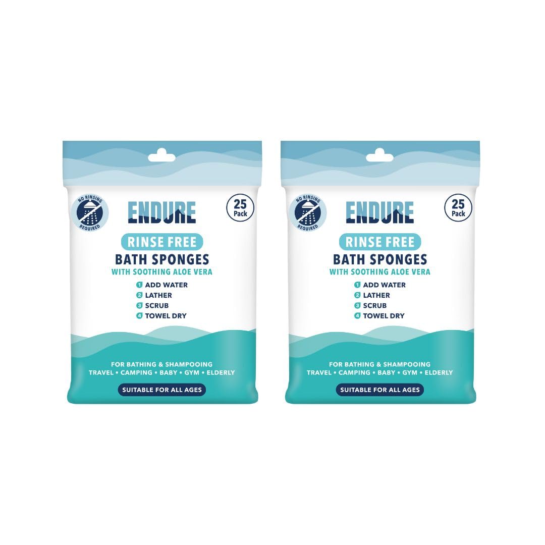 Endure Rinse Free Bath Shower Sponge - Body Wash Wipes for Bathing - Perfect for Camping, Festivals, Gym & Travel - Dry Wipes with Gentle Cleansing