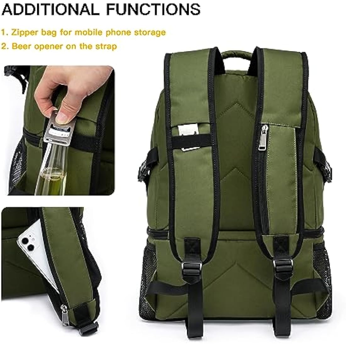 TUGUAN Insulated Cooler Backpack 28L Leakproof Cool Bag Rucksack Double Deck Bottom Thermal Compartment Picnic Backpack for Lunch, Beach, Camping