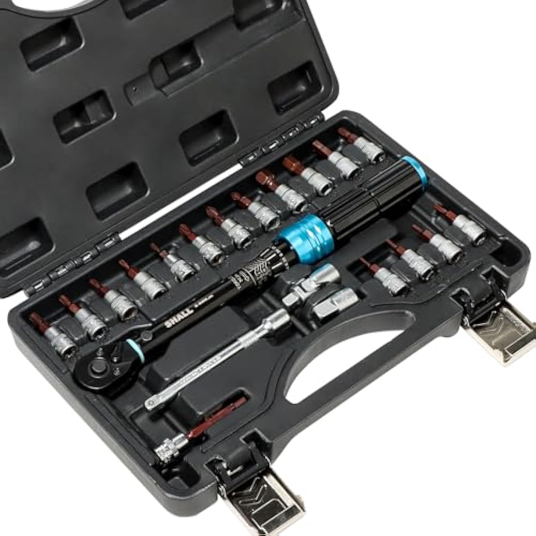 Shall 21-Piece 1/4" Torque Wrench Set, (2-25Nm) Dual Direction Adjustable 72 Tooth for Bike and Motorcycle Maintenance,with Extension Pole and Storage Box